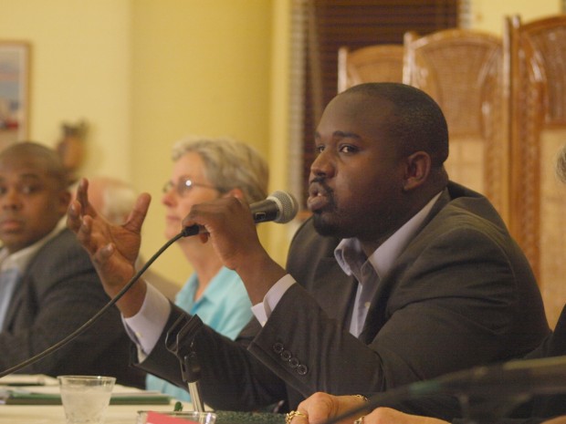 Description: Jael Myrick speaks during a debate in Richmond last week. (Photo by: Tawanda Kanhema)